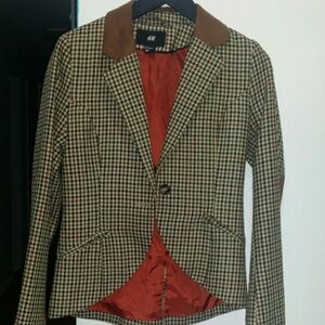 H&M Houndstooth Blazer with Elbow Patches